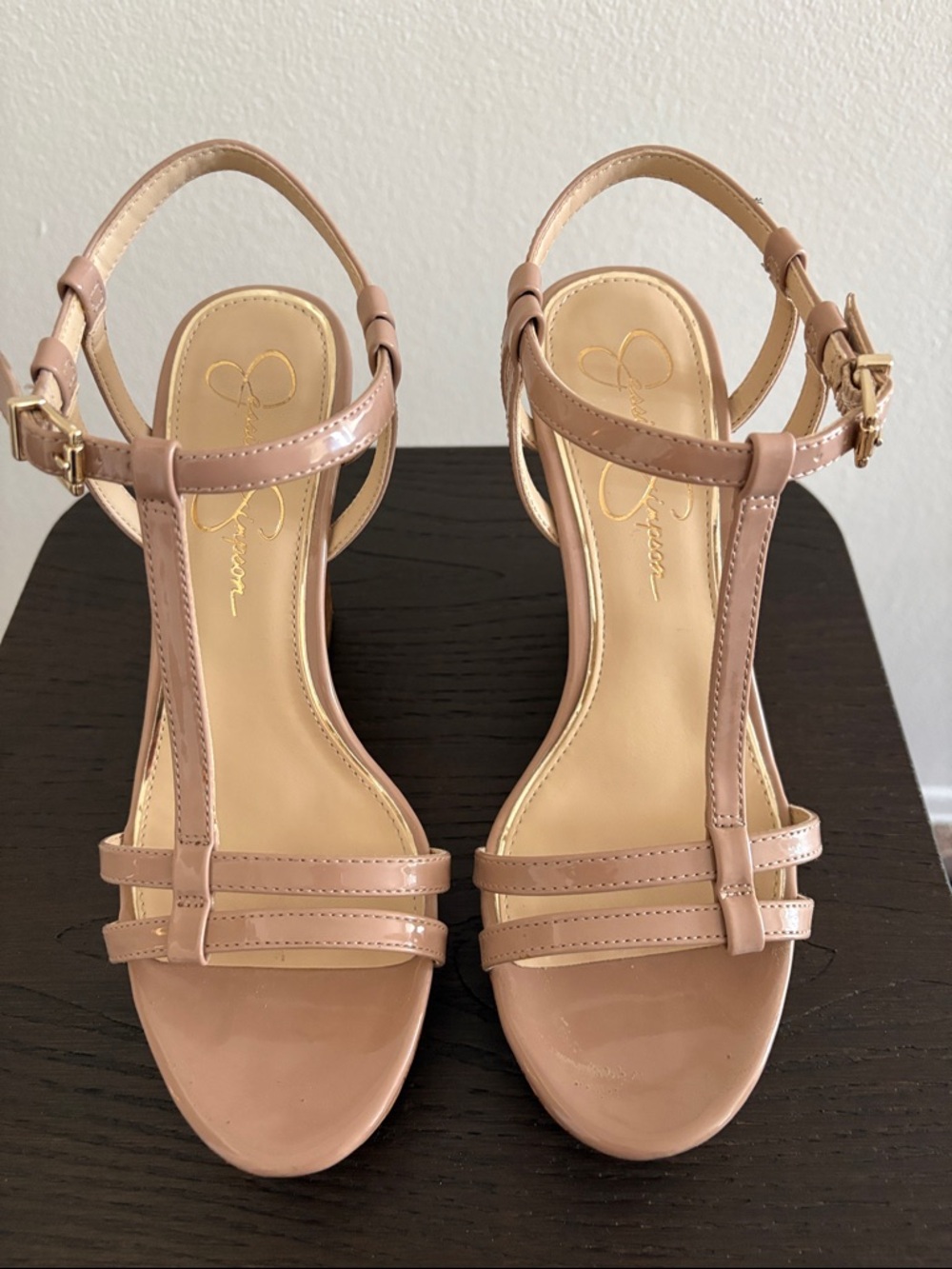 Jessica Simpson Blush Patent T-Strap Heels